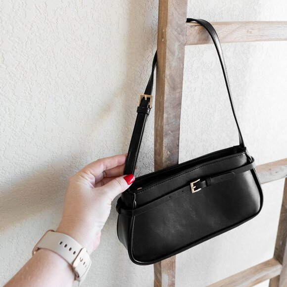 H&M Black Mini Shoulder Bag | Belt Detail | Gold Hardware | Top Zip - Picture 3 of 12